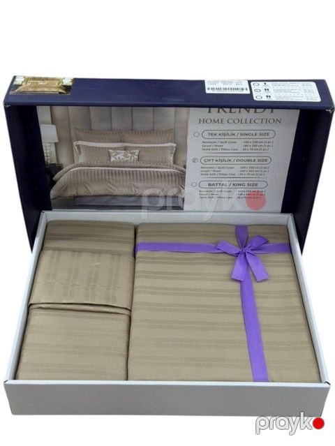 Yataq dəsti Trendy BL0422 yorğan üzü 160x220 sm, mələfə 240x260 sm, yastıq üzü 50x70 sm, ailəvi, pambıq, açıq qəhvəyi — Bakı