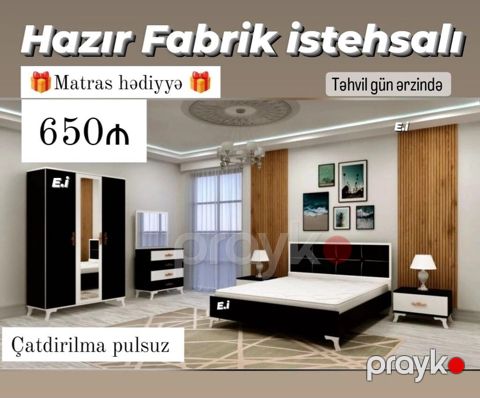 Yataq otağı dəsti – hazır fabrik istehsalı Komplekt: - 2 qapılı şkaf — Bakı