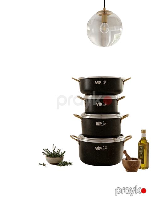 Qazan dəsti Vip Chef, qranit, qara, 7 parça — Bakı