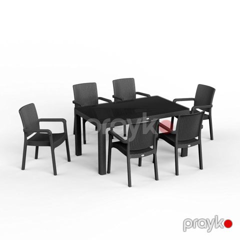 Bağ üçün mebel dəsti Florya Garden Antrasit 051, masa ölçüsü 90x150 sm, stul ölçüsü 45x58x56x84 sm — Bakı