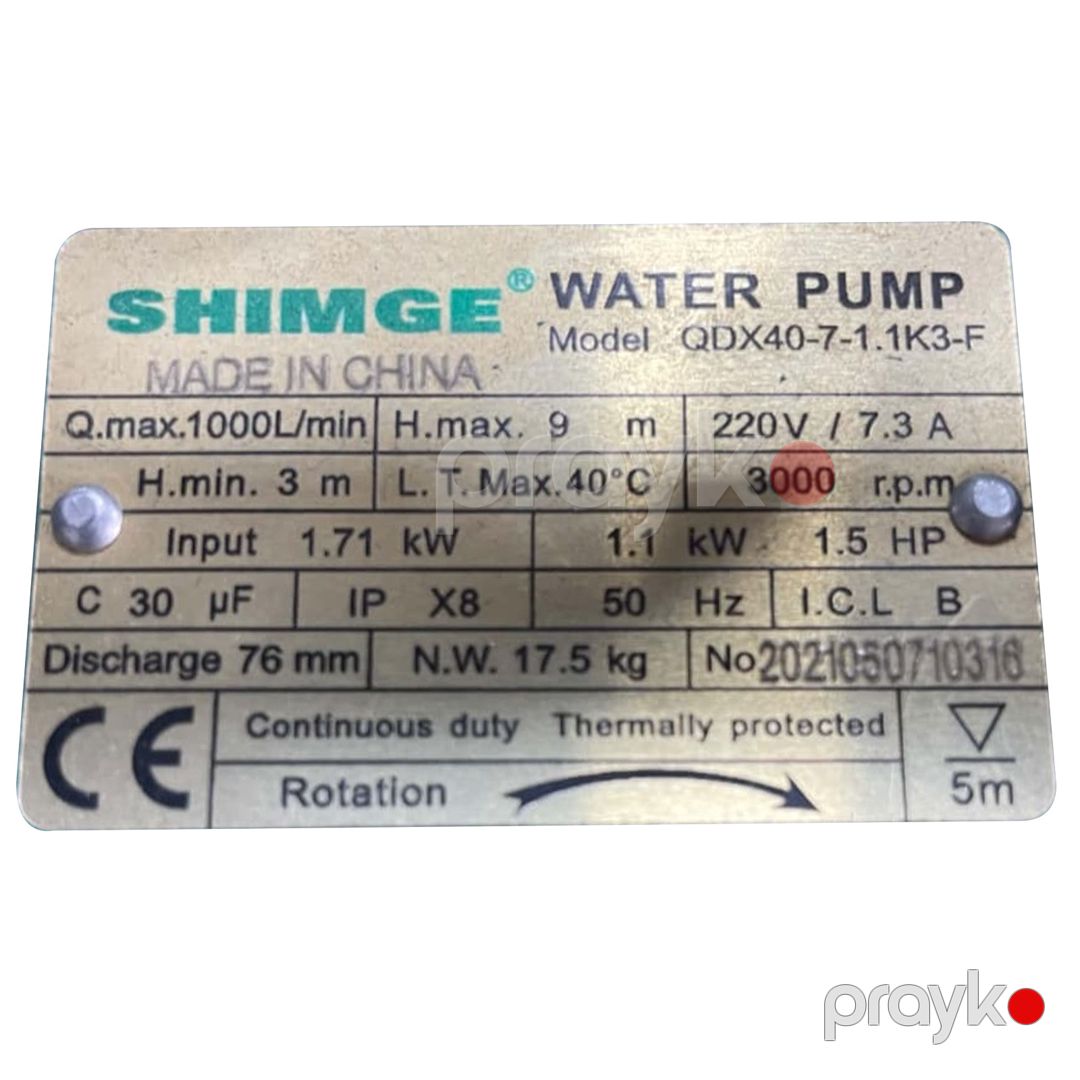 Drenaj nasosu Shimge QDX40-7-1.1-K3-F 1141 — Mallar, Bakı (2)