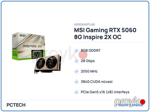 MSI Gaming RTX 5060 8G Inspire 2X OC Graphics Card (912-V537-053) — Bakı