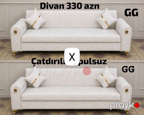 Divan – 330 AZN Çatdırılma – pulsuz Rəng: açıq krem, qızılı dekor — Bakı