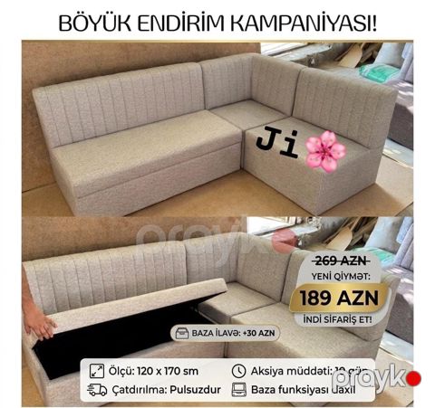 Künc divan – praktiki və funksional model - Ölçü: 120 x 170 sm — Bakı