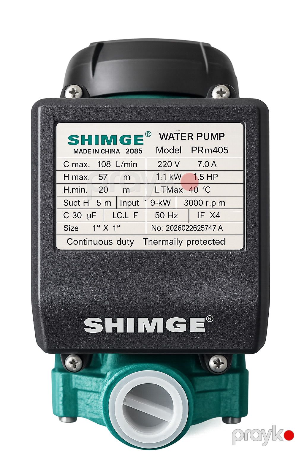 Səthi nasos Shimge, PRM405, Mərkəzdənqaçma, 1100 Vt, 57 m, 108 litr/dəq — Mallar, Bakı (2)