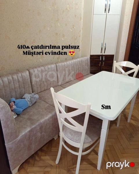 Mətbəx üçün, Yeni, Açılmayan, Dördbucaq masa, 2 stul — Digah