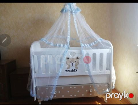 Uşaq beşiyi – Aymİni “Teddy” model - Rəng: ağ və bej tonları, ön — Sumqayıt