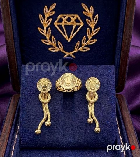 Qızıl dəst Rolex Stilində üzük və sırğalar 585 əyar — Bakı