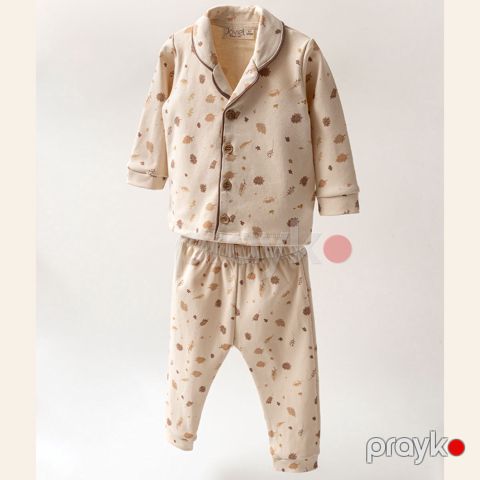 Oğlanlar üçün şalvarlı pijama dəsti 419JO, bej, pambıq, ölçü 9-12 ay — Bakı
