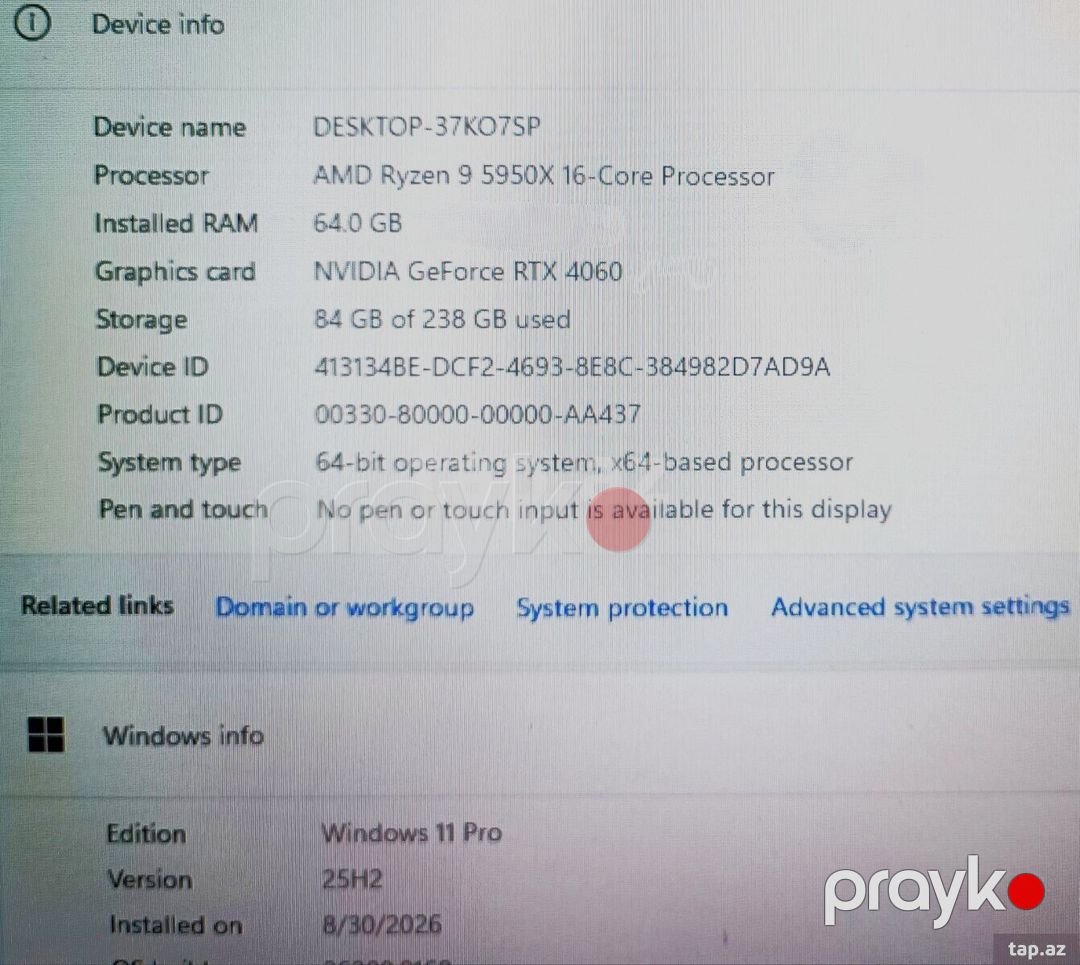 Rendering PC - 2026 R9/64GB/1TB/4060 — Masaüstü kompüterlər, Bakı (6)