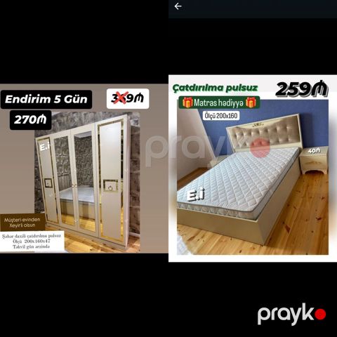 Mebel Dəsti – Şkaf və Çarpayı (matrasla) 1) Dördqapılı şkaf - Rəng — Sumqayıt
