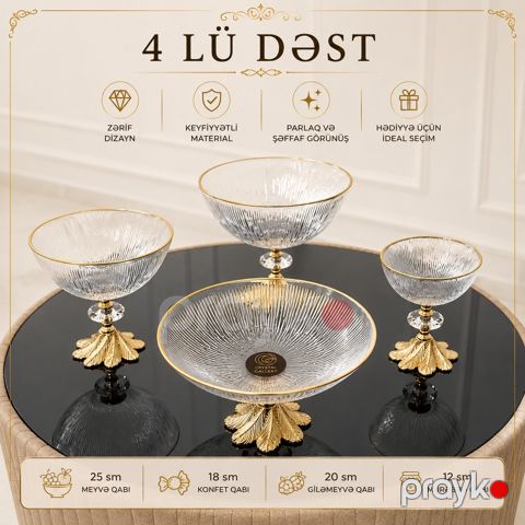 Dəst 4042, şüşə, şəffaf, 4 parça — Bakı