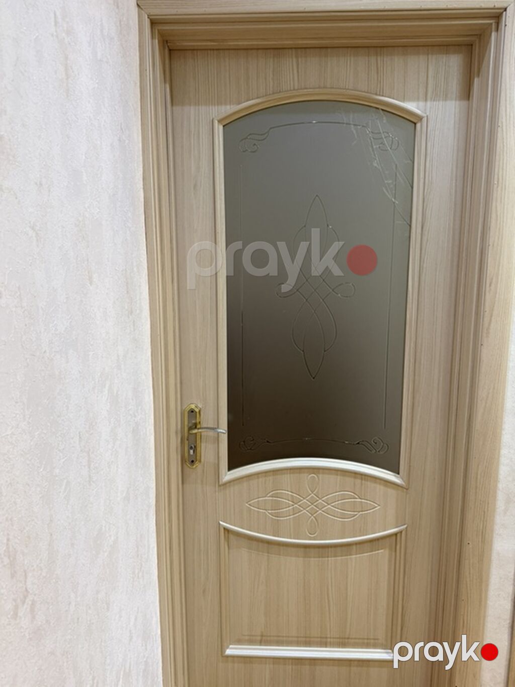 Ağcaqayın rəngli interyer qapıları – şüşəli dekorlu model Material — Pəncərələr, qapılar, balkonlar, Bakı (4)