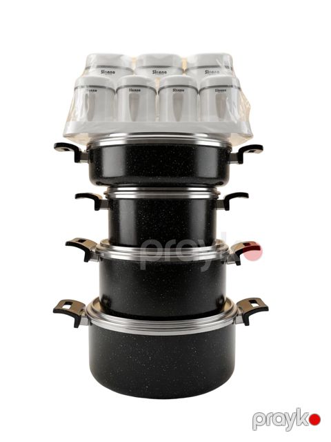 Qab-qacaq dəsti 75834942, teflon, 20/24/28 sm, qara, 16 əşya — Bakı