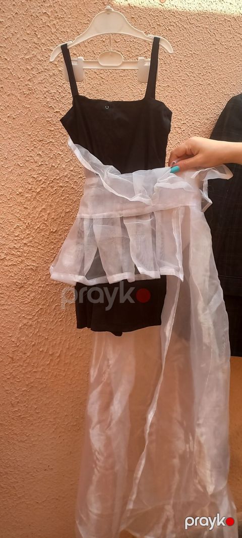 Qadın paltarı – qara mini əsas və şəffaf ağ orqanza üst qatla — Bakı
