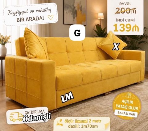 Müasir dizaynlı sarı rəngdə yumşaq parça divan - Konstruksiya: düz — ucuz.mebel — Sofas