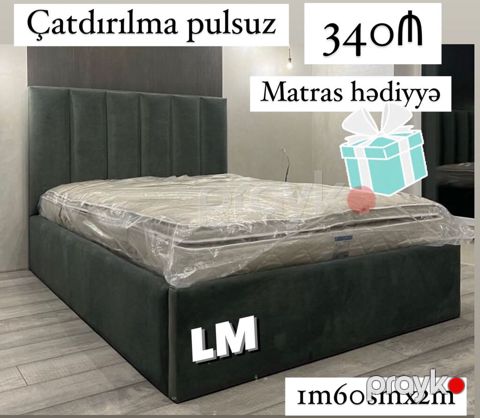 Müasir dizaynlı yumşaq başlıqlı iki nəfərlik çarpayı. - Ölçü: 160 sm x — Bakı