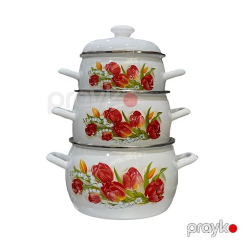 Qazan dəsti SHA-00002915, minalı örtük, ağ, 2 l/ 3.5 l/ 5 l — Bakı