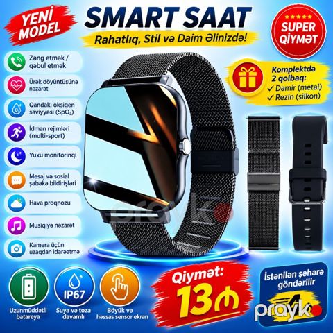 Smart saat. Komplektdə həm dəmir,həm də rezin qolbağı var — Lənkəran
