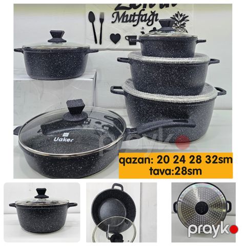 Yemək hazırlanması üçün qab-qacaq dəsti Uaker VC_2686289, qranit, qara, 20/24/28/32 sm, 10 əd — Bakı