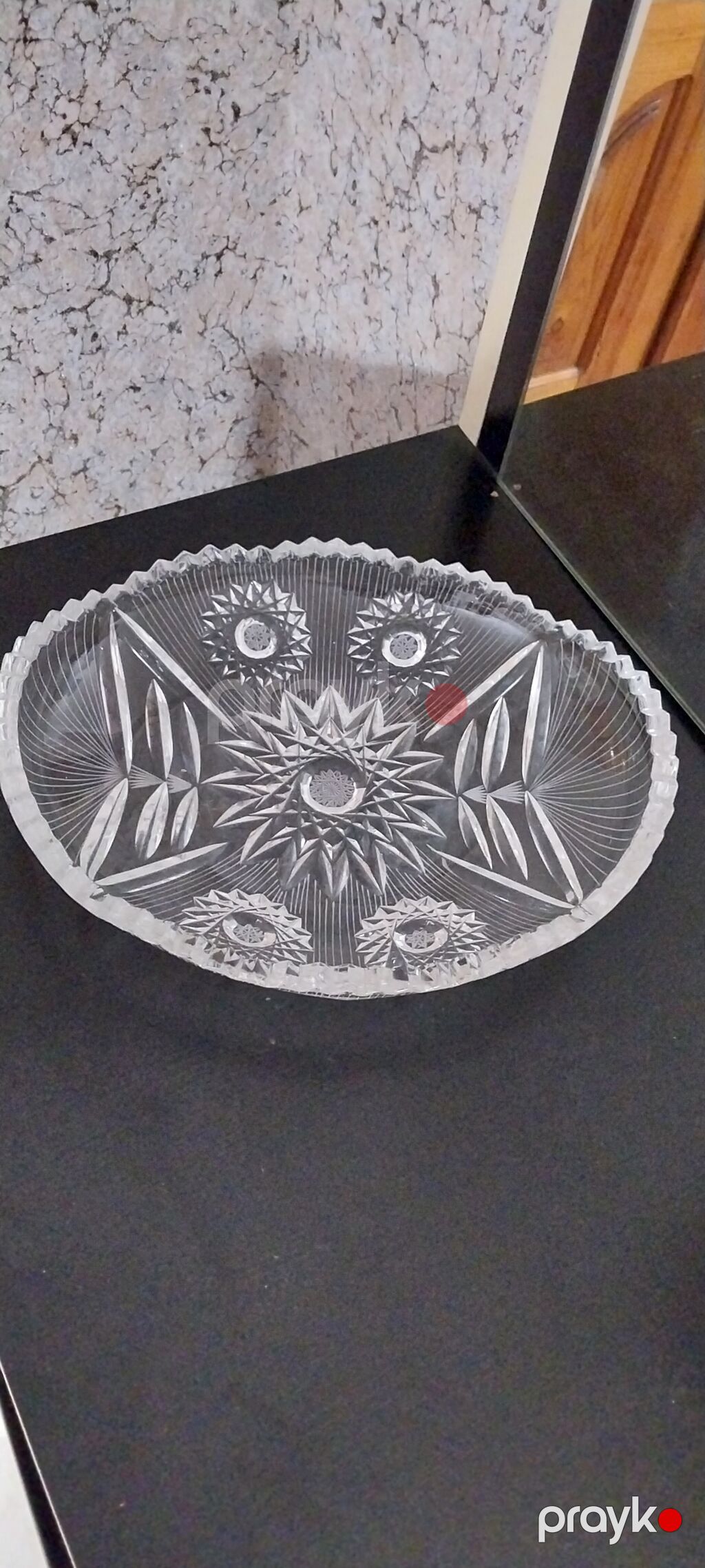 Kəsilmiş naxışlı şüşə meyvə/qəlyanaltı qabı - Material: qalın kəsimli — Süfrə qabı, Salyan (4)