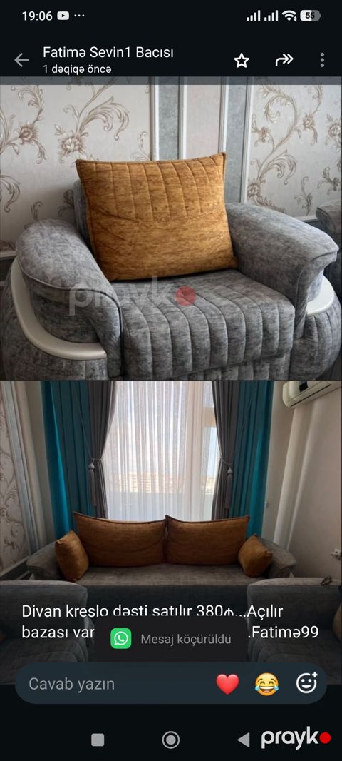Divan kreslo dəsti satılır 380₼. Açılır bazası var.Ünvan — Bakı