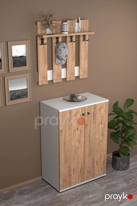 Şkaf və divar asılqanı ev_13900704, ağ/cəviz, laminat, 35x60x85 sm — Bakı