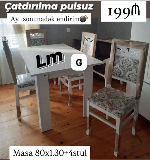 Ağ rəngdə yemək otağı dəsti: - 1 masa və 4 stul - Masanın ölçüsü: 80 x — ucuz.mebel — Masalar və stullar