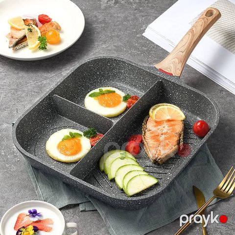 Tava qranit, dördkünc, 3 bölməli, boz, 28x28 sm - homestore_vm2186 — Bakı