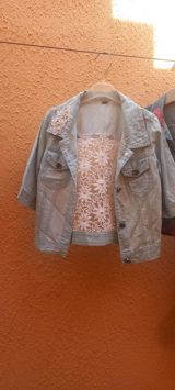 Uşaq qız üçün denim gödəkçə + krujeva top komplekti. - Rəng: açıq — Günel