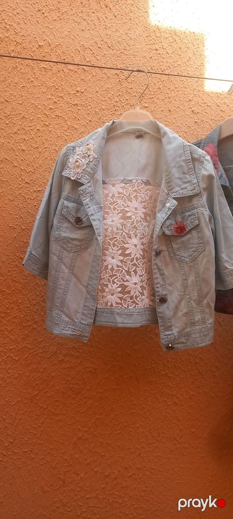 Uşaq qız üçün denim gödəkçə + krujeva top komplekti. - Rəng: açıq — Bakı
