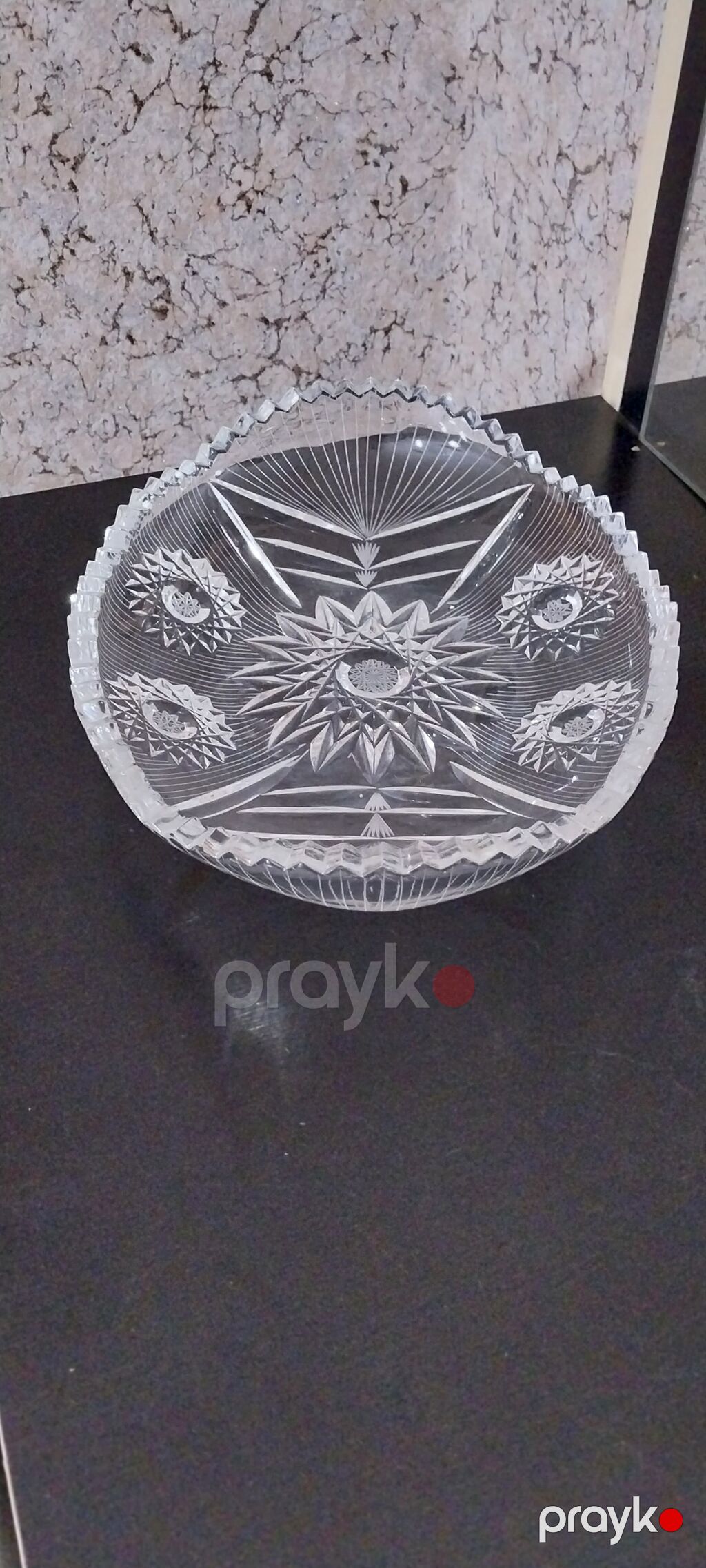 Kəsilmiş naxışlı şüşə meyvə/qəlyanaltı qabı - Material: qalın kəsimli — Süfrə qabı, Salyan (3)