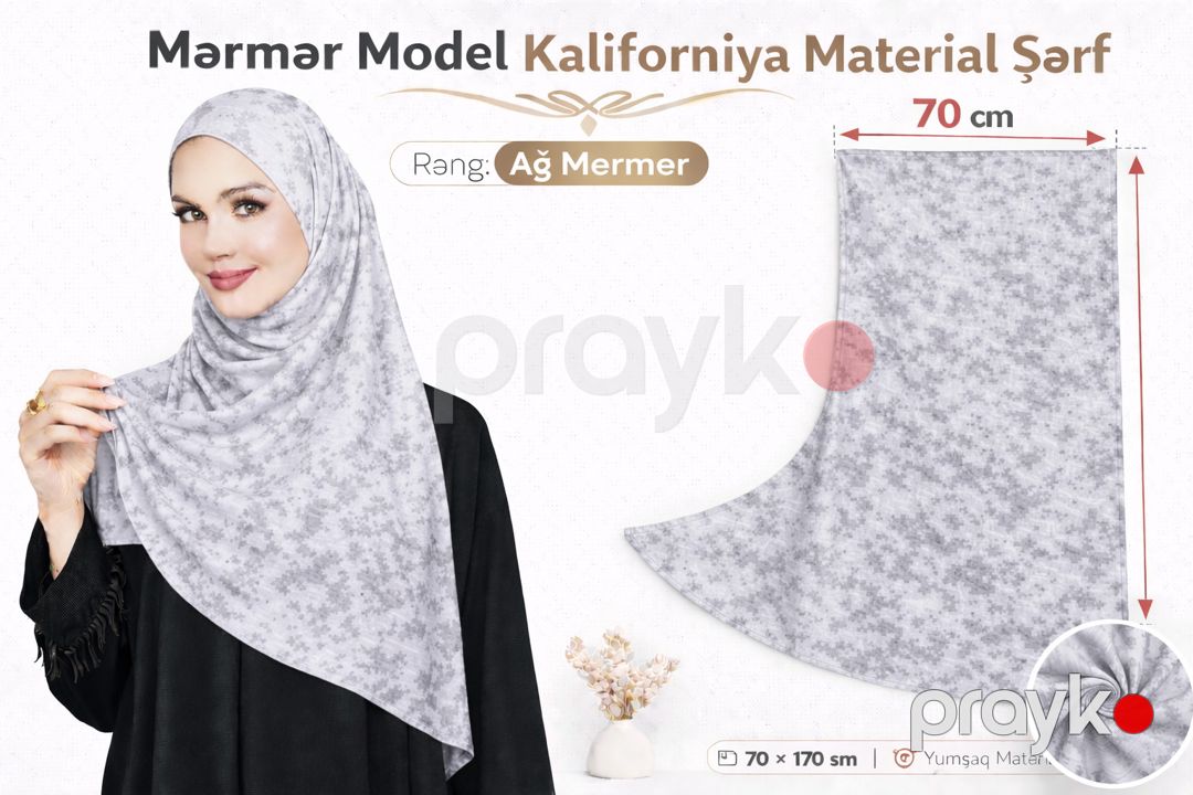 Hicab mərmər naxışlı 67470851, trikotaj, ağ — Mallar, Bakı (2)
