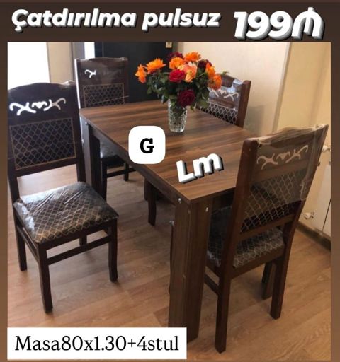 Mətbəx/qonaq otağı üçün masa və 4 stul dəsti. - Dəst: 1 masa + 4 stul — ucuz.mebel — Masalar və stullar