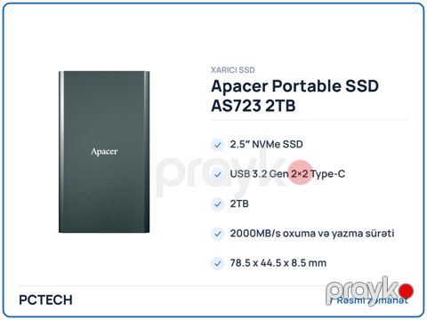 Apacer Portable SSD AS723 2TB (AP2TBAS723B-1) — Bakı