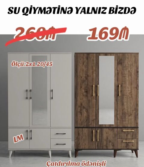 Üç qapılı laminat dolablar – ON GÜN kampaniyası Qiymət: 169₼ Ölçü — Min bir xirdavat dunyasi — Шкафы