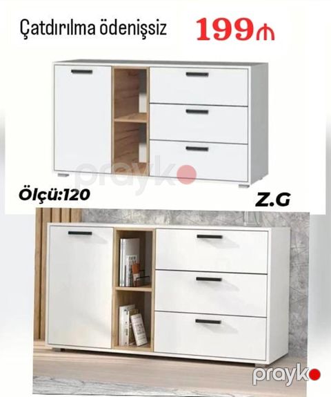 Ağ rəngli müasir komod - Ölçü: 120 (şəkildə qeyd olunub) - Dizayn — Digah