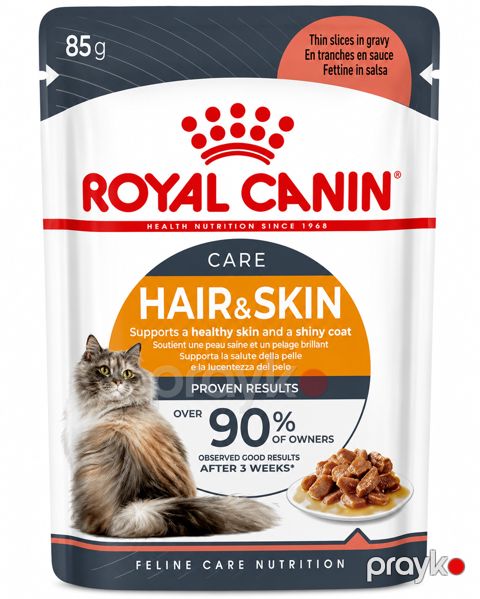 Nəm yem Royal Canin Hair & Skin Yetkin (1-6 yaş) Toyuq Jeledə tikələr 85 q — Bakı