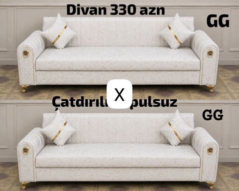 Divan – 330 AZN Zərif ağ rəngli, qızılı detallarla tamamlanmış — Ucuz serfeli Mebel — Sofas