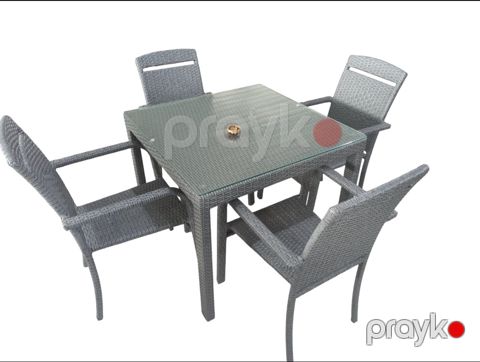 Bağ üçün mebel dəsti Zili Rattan ZR0075, boz, masa 90x90 sm, stul 54x95 sm — Bakı