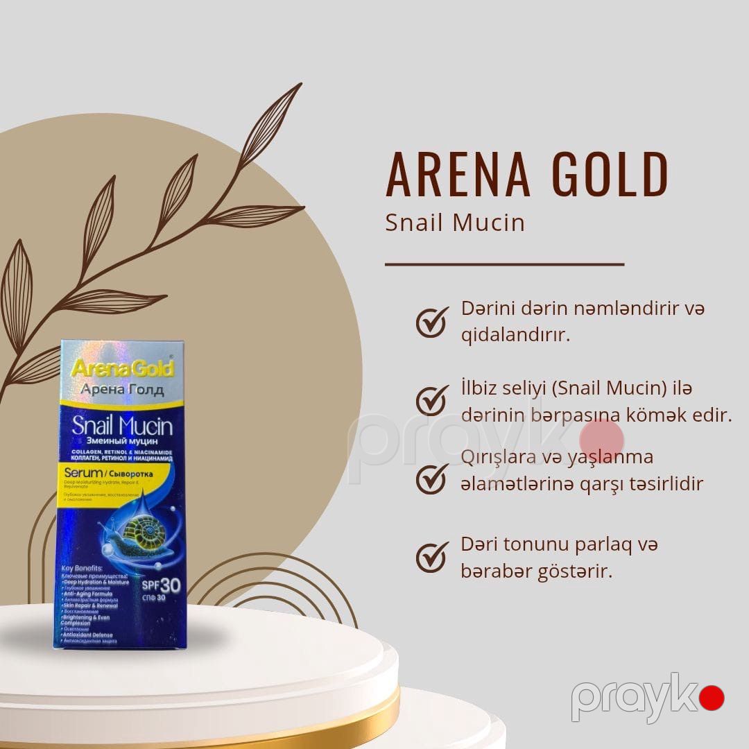 Üz üçün zərdab Arena Gold Snail Mucin Collagen, Retinol & Niacinamide, 30 ml — Mallar, Bakı (2)