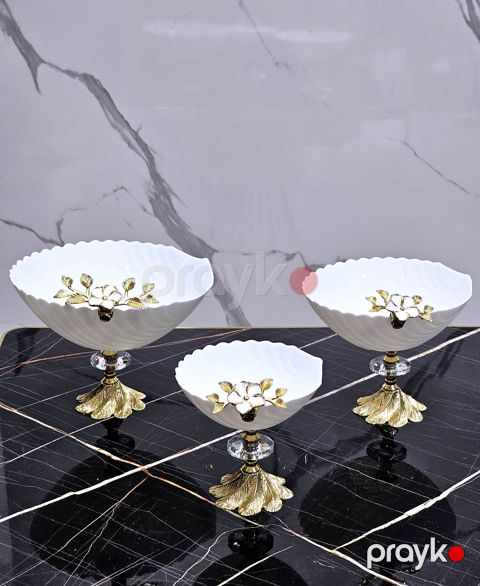 Mürəbbə qabı, keramika, ağ/qızılı, 15 sm, 1 ədəd - homestore_vm2089 — Bakı