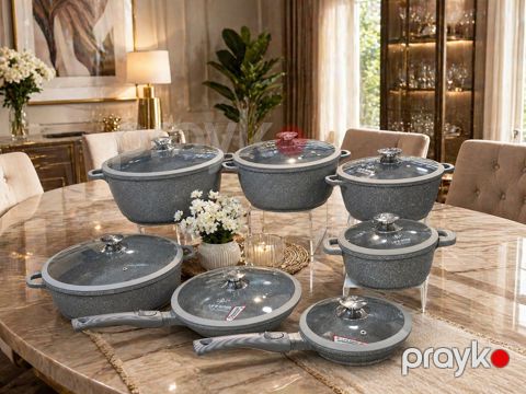 Yemək hazırlanması üçün qab-qacaq dəsti, qranit, 7 parça, boz — Bakı