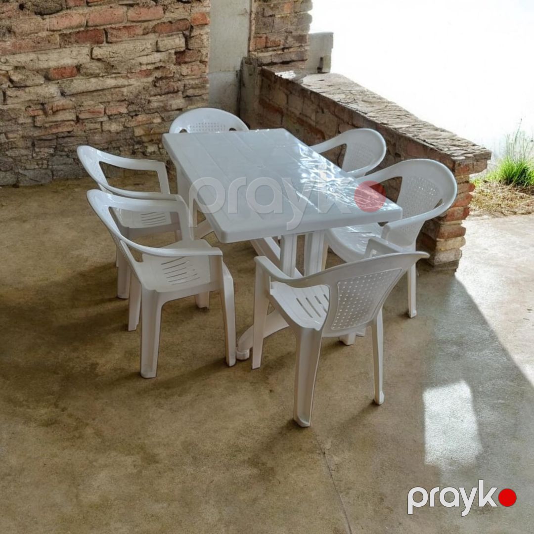 Bağ üçün mebel dəsti 1masa 6stul 140x80sm Ağ — Mallar, Bakı (3)