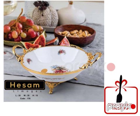 Meyvə qabı Hesam 176_RB, 35x35x15 sm, Keramika, Ağ/Qızılı + hədiyyə kürəkcik — Bakı
