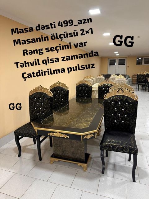 Masa dəsti – lüks dizayn - Masa ölçüsü: 2×1 m - Rəng seçimi mövcuddur — mebeldivansifarisle — Столы и стулья