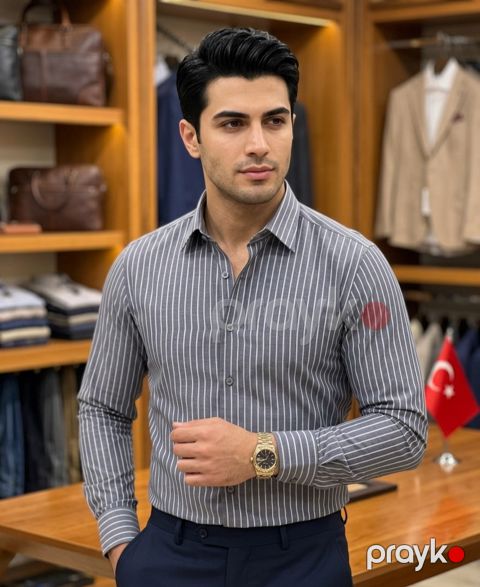 Kişilər üçün uzunqol köynək Türkoğlu VZYN091, boz, pambıq, ölçü XL — Bakı