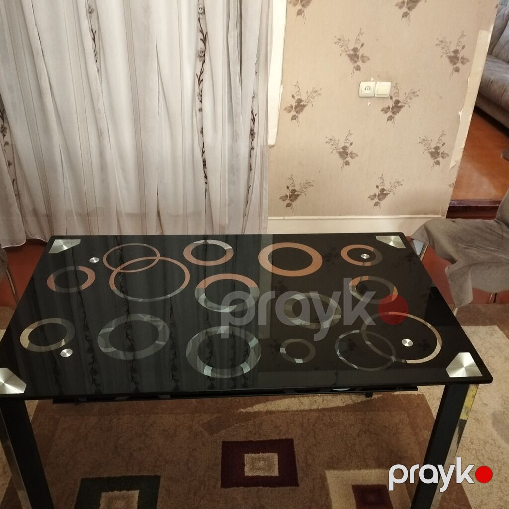 Şüşə səthli müasir yemək/çay masası - Üst hissə: qalın, parlaq qara — Masalar, Sabirabad (3)