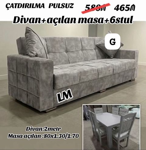Məhsul: Divan + açılan masa + 6 ədəd stul dəsti - Divan ölçüsü: 2 — ucuz.mebel — Soft furniture sets