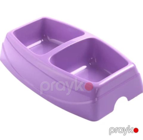 Plastik iki bölməli bənövşəyi yem və su qabı — Bakı